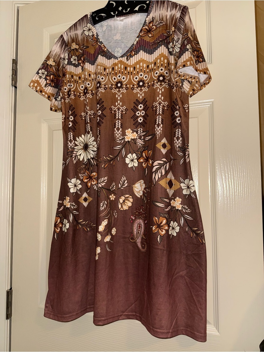 Brown Floral V-Neck Women’s Dress